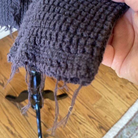 Free People Cold Shoulder Waffle Knit Boho Fringe Long Sleeve Top Size Small - Picture 7 of 13